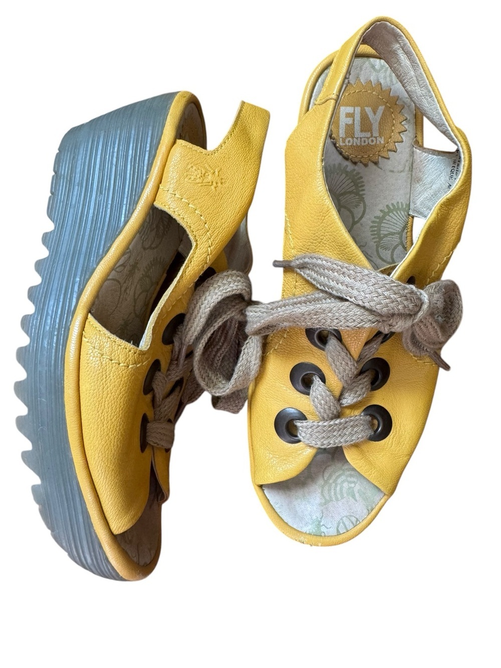 Fly London Yellow Leather Platform Sandals